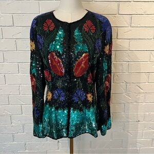 Vintage Adrian Avery Beaded Fluted Hem Evening Jacket 100% Silk M
